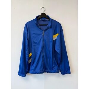 Le Coq Sportif Jacket Mens Medium Blue Yellow‎ Full Zip Windbreaker France Retro